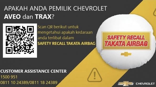 Safety recall untuk Chevrolet Trax dan Chevrolet Aveo yang menggunakan airbag Tanaka [Instagram @chevroletid].