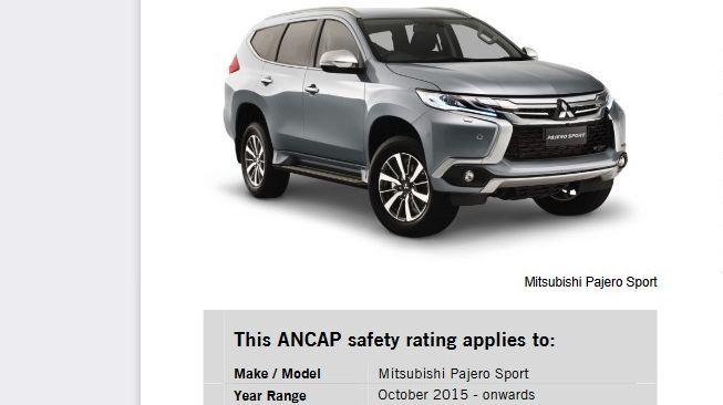 Pengujian atas Mitsubishi Pajero Sport oleh ANCAP [ANCAP].
