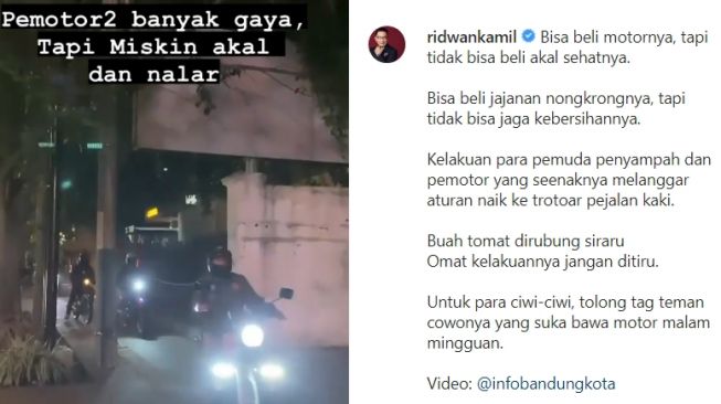 Sindir Pemotor Lewat Media Sosial, Ridwan Kamil: Beli Motor tapi Tak Bisa Beli Akal Sehat