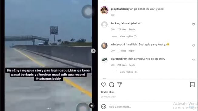 Video yang diduga direkam supir Vanessa Angel [Instagram/@playitsafebaby]