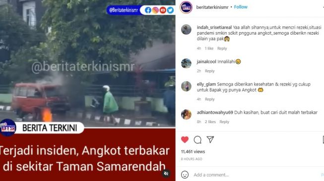 Viral, Angkot Terbakar di Taman Samarendah, Warganet: Innalilahi