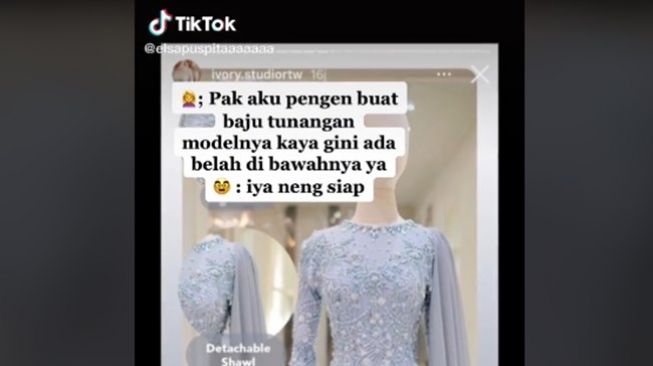 Pesan Baju Tunangan ke Penjahit, Wanita Ini Nangis Kejer pas Lihat Hasilnya. (TikTok/@elsapuspitaaaaaaa)