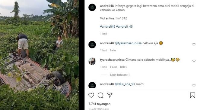 Viral istri buang mobil ke kebun. (Instagram/andreli48)