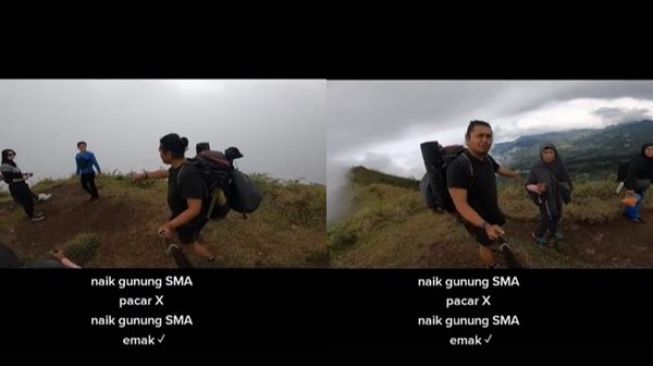 Viral Cowok Pamer Mendaki Puncak Gunung Bareng Emak Bukan Pacar. (TikTok)
