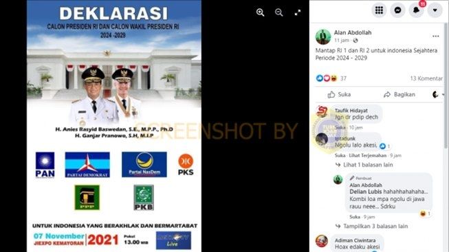 CEK FAKTA: Muncul Poster Deklarasi Anies Baswedan-Ganjar Pranowo Maju Pilpres, Benarkah?