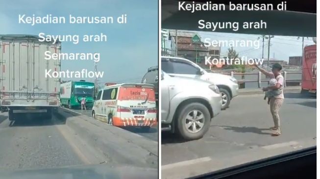 Aksi Heroik Emak-Emak Gendong Anak Jadi Sorotan, Atur Lalu Lintas Demi Beri Akses Ambulans