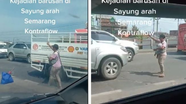 Aksi emak-emak gendong anak urai kemacetan demi mobil ambulans bikin salut (TikTok)