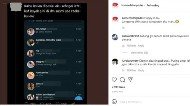 Istri buka isi DM Twitter suami, temukan banyak chat menyakitkan hati. (Instagram/@komentatorpedas)