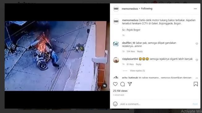 Terekam CCTV, Motor Tukang Bakso Terbakar, Sempat Angkut Beberapa Barang Kemudian Meledak