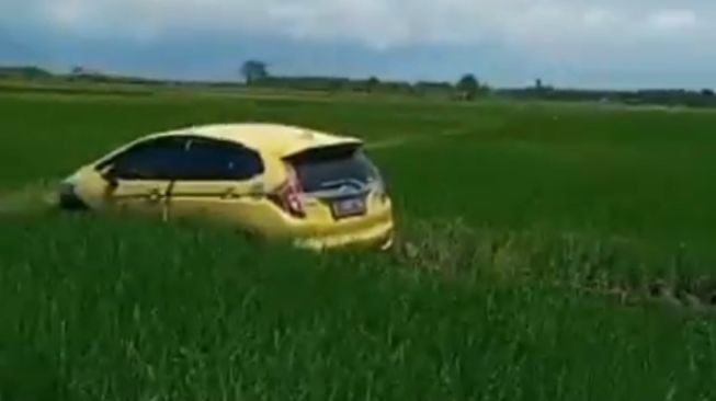 Bikin Geger! Honda Jazz Terciduk Berada di Tengah Areal Persawahan, Ini Sebabnya