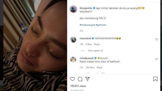 Keisengan Ibnu Jamil posting video Ririn Ekawati yang sedang tidur [Instagram/@ibnujamilo]