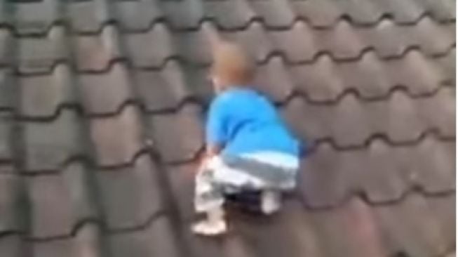 Viral Bayi Merangkak di Genting Rumah, Warganet Ketar-ketir: Kasihan Si Dedek