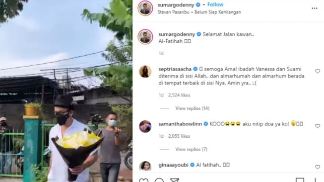 Momen Denny Sumargo Ziarah ke Makam Vanessa Angel. [Instagram/sumargodenny]