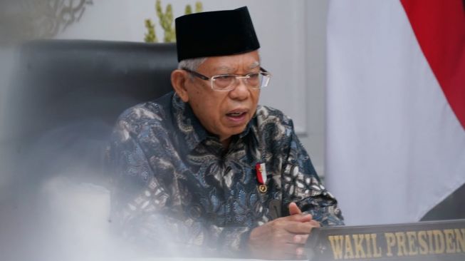 Wakil Presiden Ma'ruf Amin membuka Ijtimak Ulama Komisi Fatwa se-Indonesia ke VIII Tahun 2021 secara daring, Selasa (9/11/2021). [KIP-Setwapres]