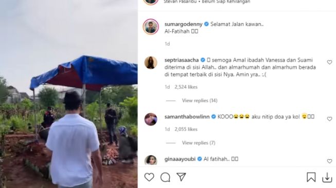 Momen Denny Sumargo Ziarah ke Makam Vanessa Angel. [Instagram/sumargodenny]