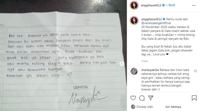 Unggahan Anggita Sari [Instagram/@anggitasari612]