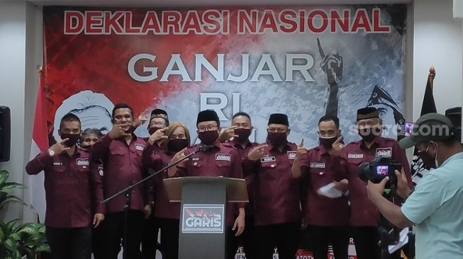 Garda Relawan Indonesia Semesta (Garis) saat mendeklarasikan untuk mendukung Ganjar Pranowo di Pilpres 2024. (Suara.com/Bagaskara)