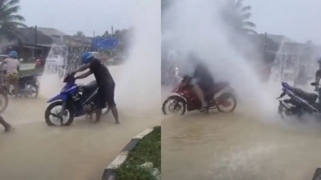 Ubah Banjir Jadi Wahana Wisata Air, Ulah Pemotor Ini Bikin Warganet Cengar-cengir