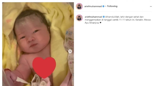 Istri Arief Muhammad melahirkan anak kedua. (Instagram/@ariefmuhammad)