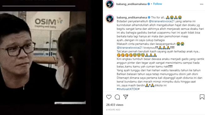 Andika eks Kangen Band dapat ucapan ultah pertama kali dari anak gadisnya. (Instagram/@babang_andikamahesa)