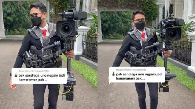 Viral Juru Kamera Mirip Sandiaga Uno, Warganet Syok: Ngapain Jadi Kameramen Pak?