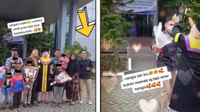 Anak diam-diam ikut foto wisuda ibunya (tiktok)