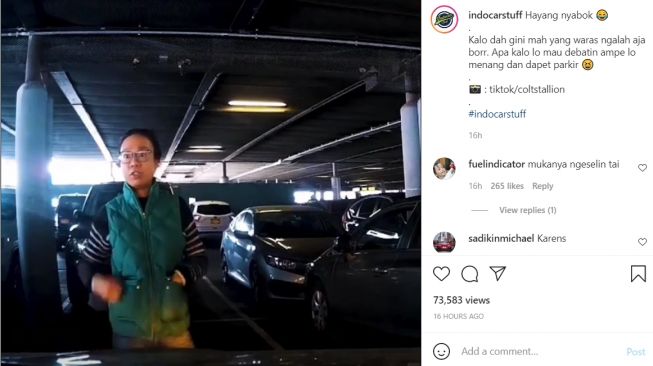 Viral emak-emak hadang pemobil yang hendak parkir di lahan parkir (Instagram)