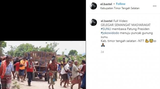 Aksi Masyarakat Gotong Patung Jokowi ke Gunung Sunu NTT (Instagram/@el.bastel)