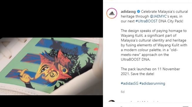Adidas Buat Warganet Indonesia Geram Sebut Wayang Kulit dari Malaysia (Instagram/@adidassg)