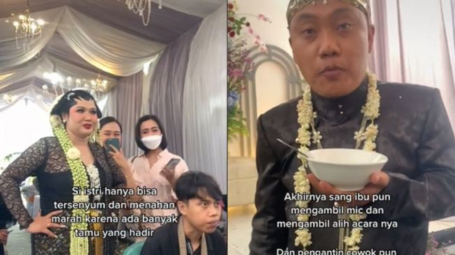 Pengantin pria asyik bernyanyi bareng biduan. (Tiktok)