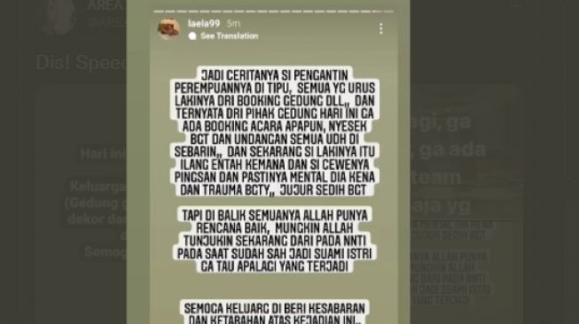 Calon pengantin wanita kena tipu di hari pernikaha. (Twitter/AREAJULID)