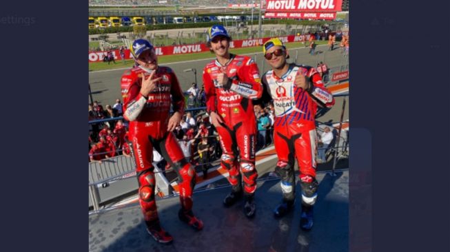 Pembalap Ducati sapu bersih podium di MotoGP Valencia 2021 (Twitter)