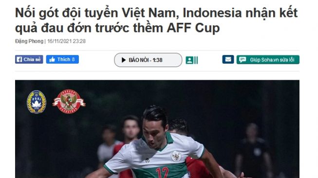Media Vietnam soroti kekalahan Indonesia atas Afghanistan. (soha.vn)