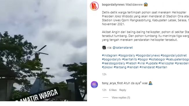 Viral, Detik-Detik Warga Tertimpa Pohon Tumbang Diduga Akibat Helikopter Rombongan Jokowi