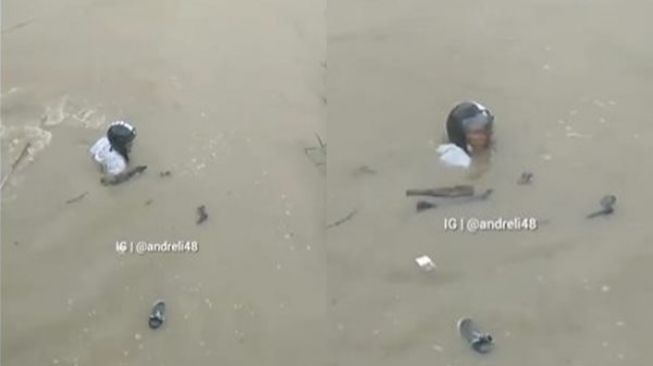 Maling Motor Kabur Sampai Nyebur Sungai, Videonya Renang Pakai Helm Viral