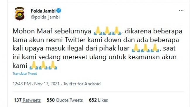 Viral Akun Twitter Polda Jambi Like Video Porno Jepang