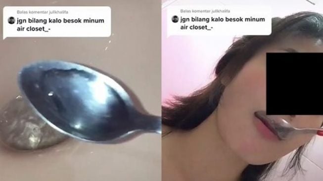 Viral Cewek Ciduk Air Kloset WC Pakai Sendok. (TikTok)