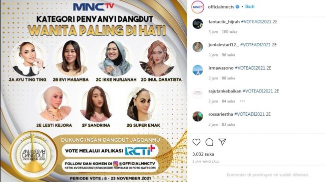 Unggahan soal Anugerah Dangdut Indonesia 2021 [Instagram/@officialmnctv]