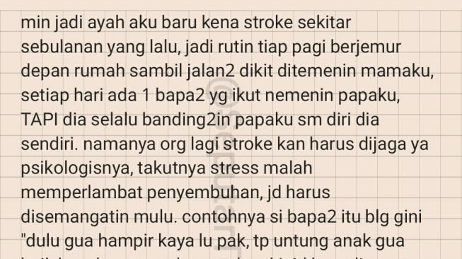 Bapak Kena Stroke, Tiap Hari Berjemur Sama Teman Toxic Yang Nylekit Omongannya