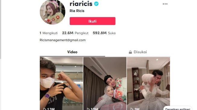 Followers TikTok Ria Ricis mencapai 22,6 juta.