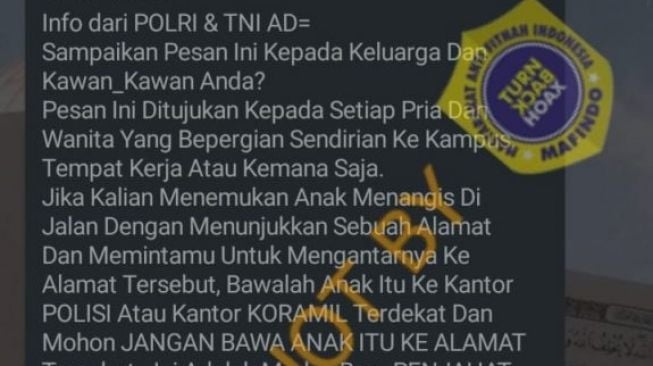 CEK FAKTA: Polri Peringatkan Modus Pemerkosaan 'Anak Menangis di Jalan', Benarkah?