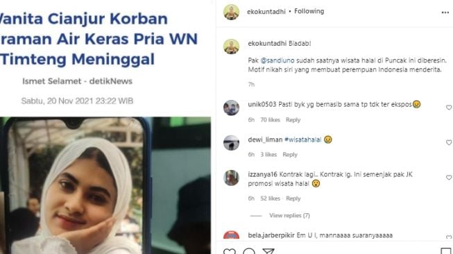 Unggahan Pegiat Media Sosial Eko Kuntadhi [Instagram]