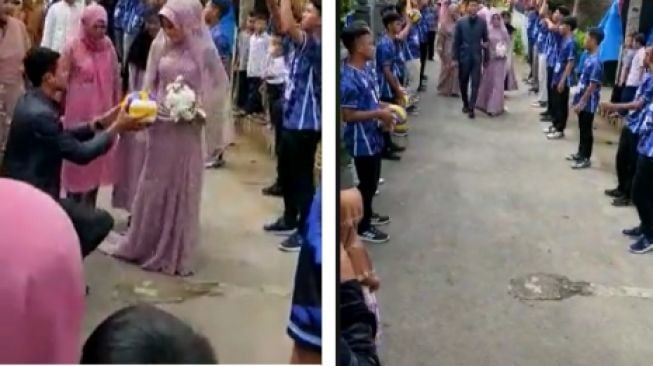 Viral Prosesi Pernikahan Atlet Voli Bikin Ngilu, Warganet: Untung Bukan Tolak Peluru