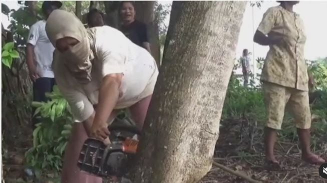 Kesal Jalan Rusak Tak Kunjung Diperbaiki, Emak-emak Tumbangkan Pohon dan Blokade Jalan