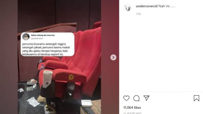 Viral Kursi Bioskop Penuh Sampah hingga Kelakuan Penonton Menaikkan Kaki (Instagram/@undercover.id)