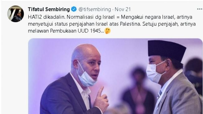 Cuitan Tifatul Sembiring soal Israel (twitter)