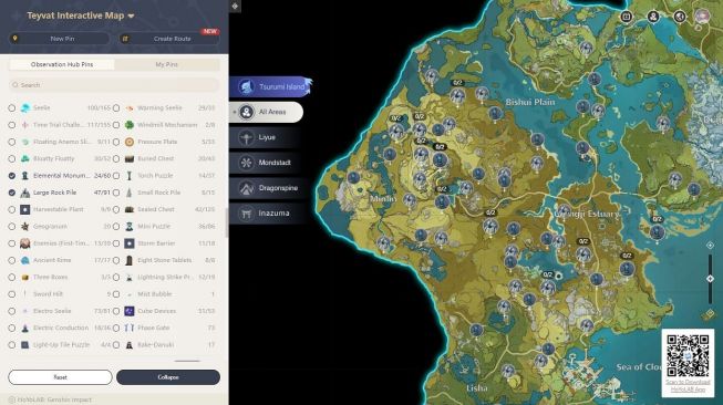 Genshin Impact, menggunakan peta interaktif temukan peta harta karuni. [Sportskeeda]