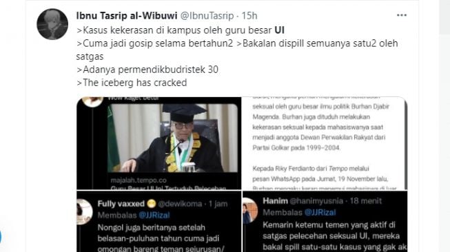 Viral di Twitter dugaan kasus kekerasan seksual di UI Depok [Twitter]