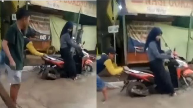 Viral Pemotor Cewek Terobos Jalan yang Baru Dicor, Warganet: Ngeyel Gak Ada Obatnya