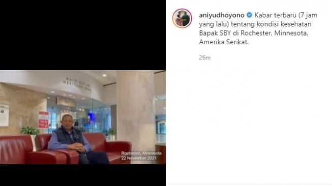 Kondisi terkini SBY (Instagram/@aniyudhoyono)